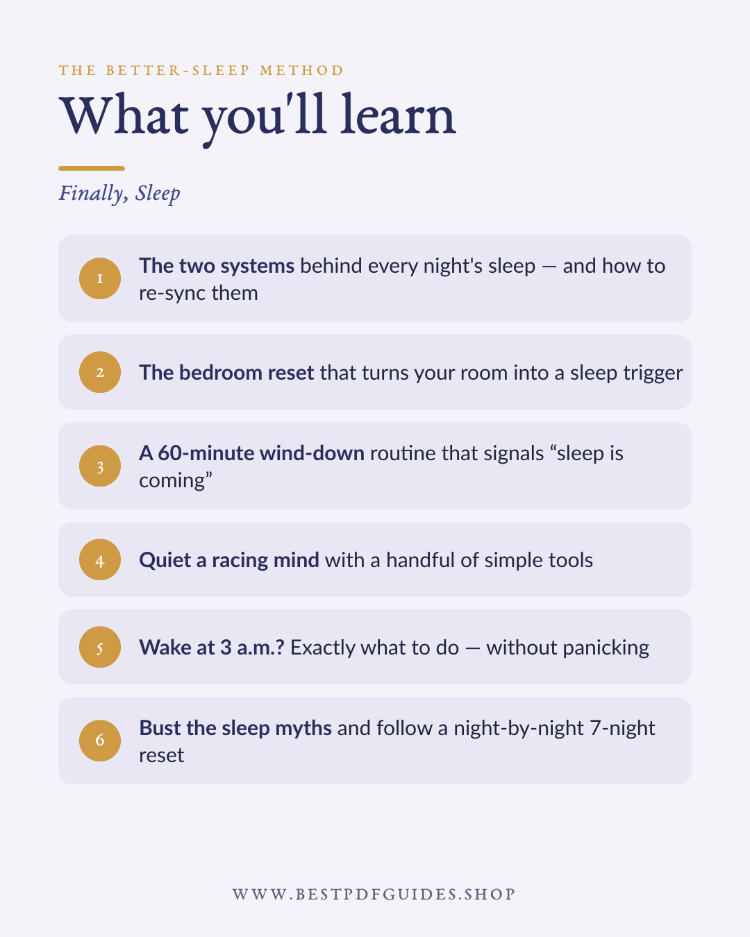 What you'll learn from Finally, Sleep